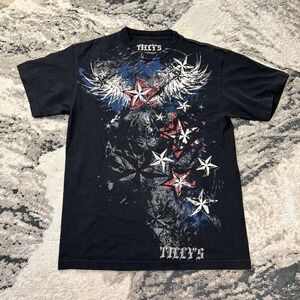 Vintage Y2K Tilly's Xtreme Couture T Shirt Sz M Grunge Stars & Wings Gothic Punk